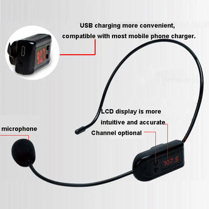 Microphone sans fil FM portable, casque, Radio, mégaphone, pour haut-parleur, enseignement des réunions, Guide touristique, conférences