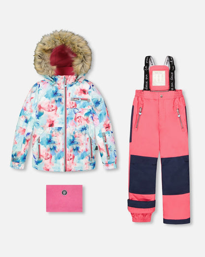Two-Piece Play Snowsuit With Printed Jacket Flash Coral