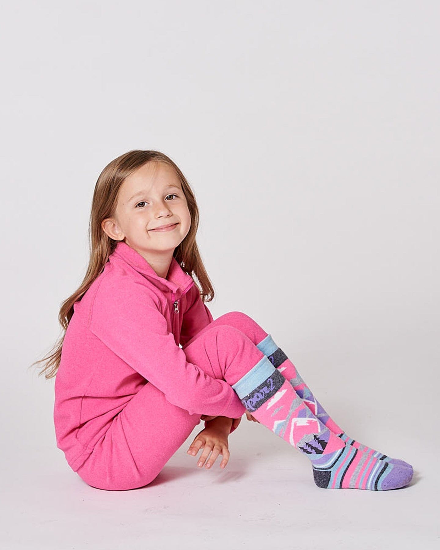 Winter Ski Socks With Merino Wool Pink