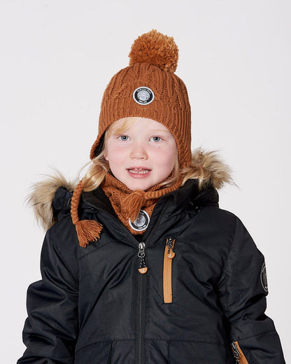 Lined Winter Hat With Pompom Brown Sugar