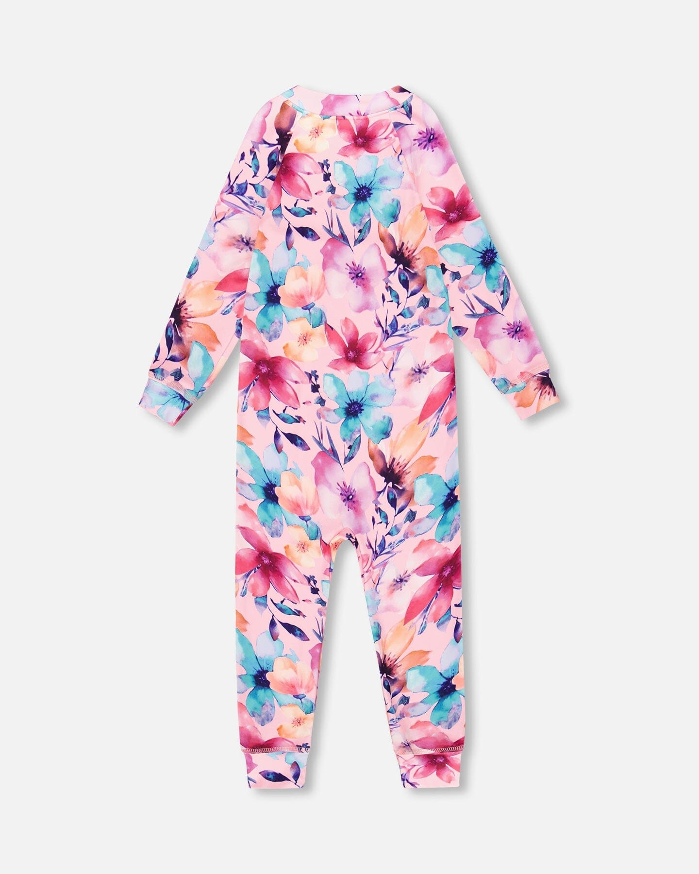 One-Piece Thermal Underwear Pink Watercolor Flower Print