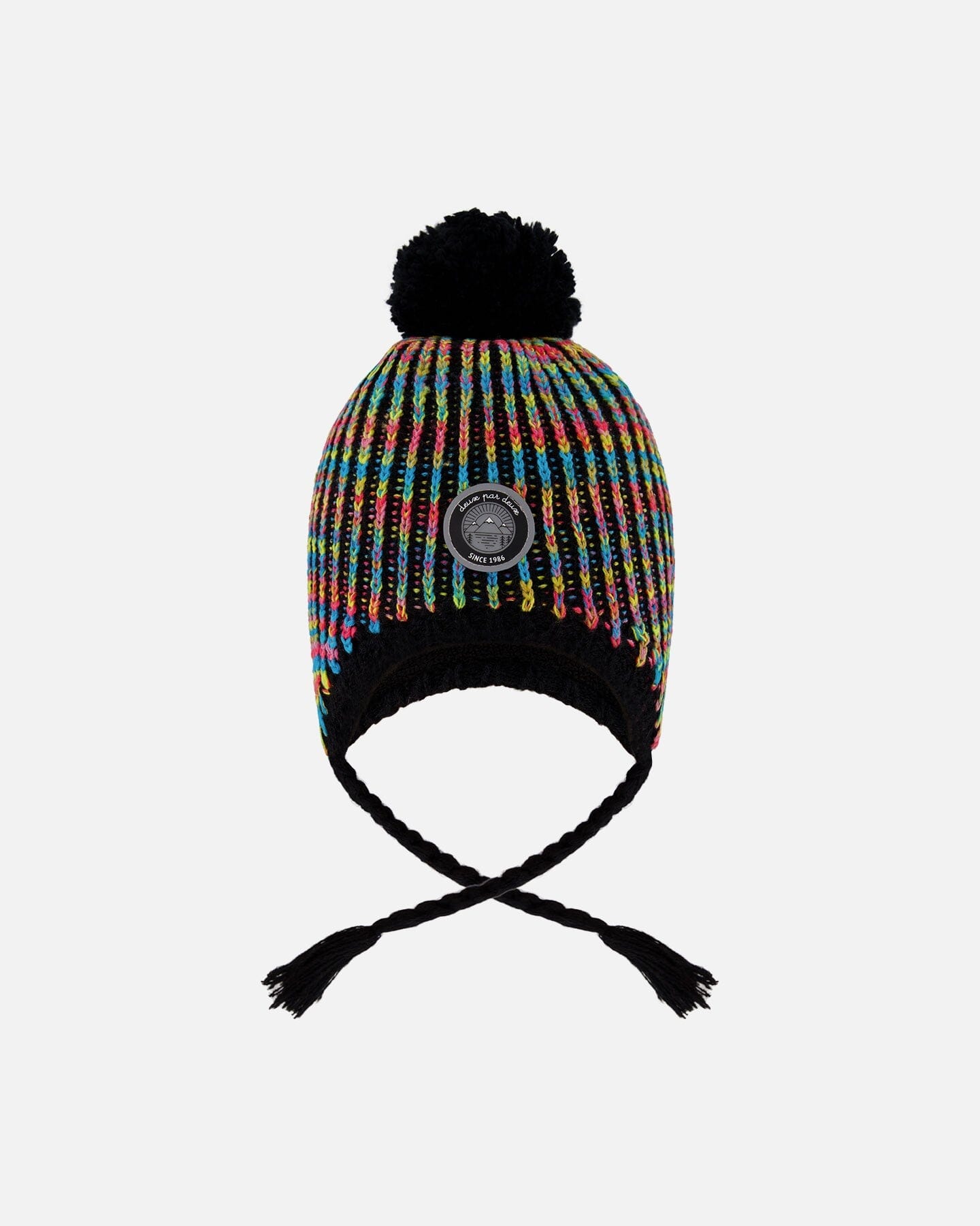 Bonnet péruvien tricoté doublé à pompon noir et multicolore