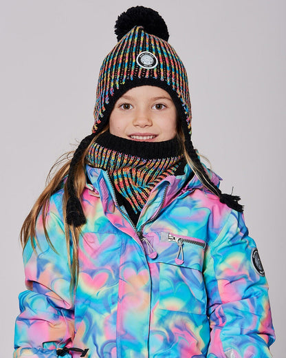 Bonnet péruvien tricoté doublé à pompon noir et multicolore