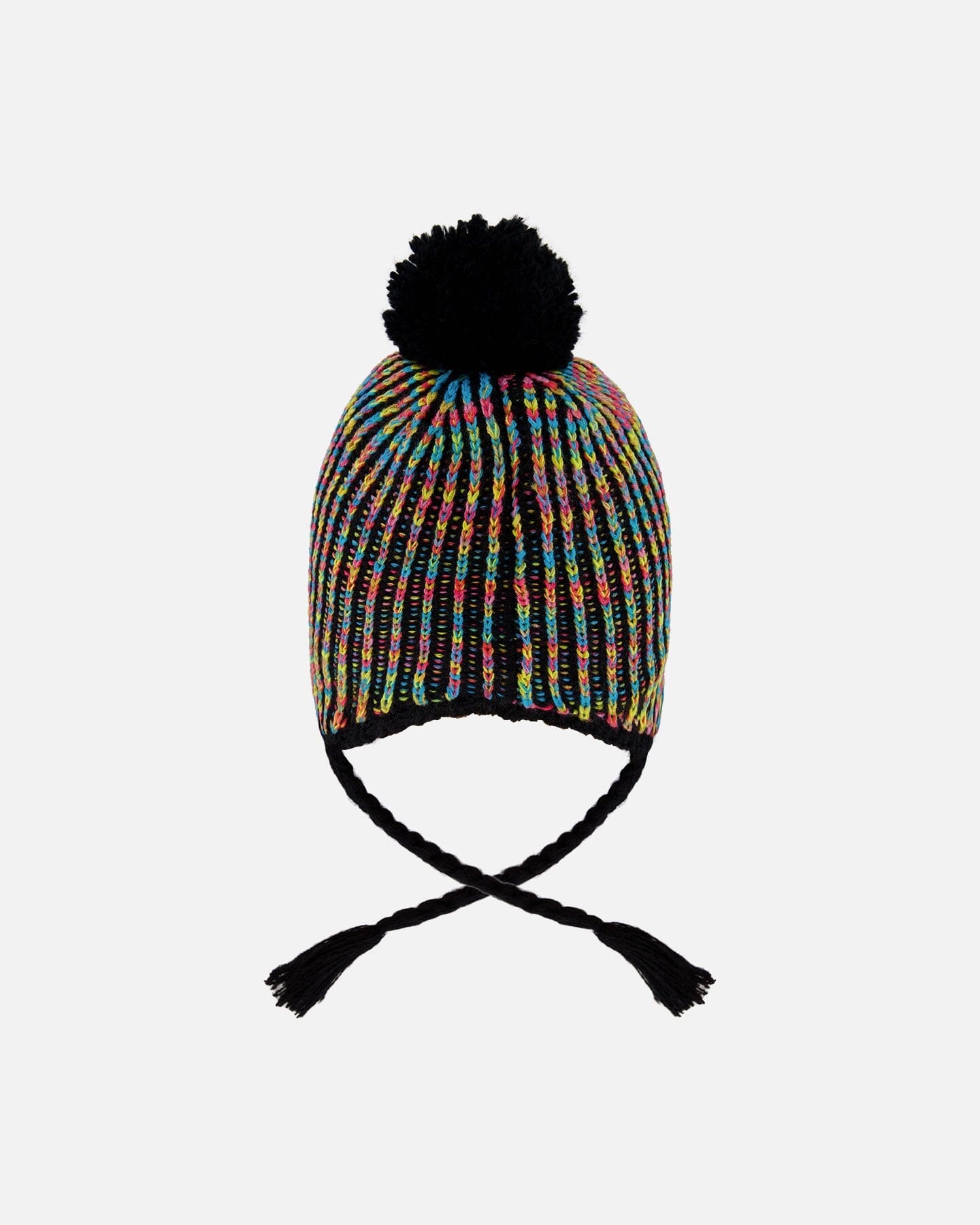 Bonnet péruvien tricoté doublé à pompon noir et multicolore