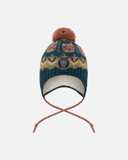 Lined Peruvian Knit Pompom Hat Green And Pink