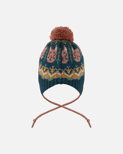 Lined Peruvian Knit Pompom Hat Green And Pink