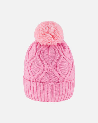 Lined Knit Pompom Hat Pink