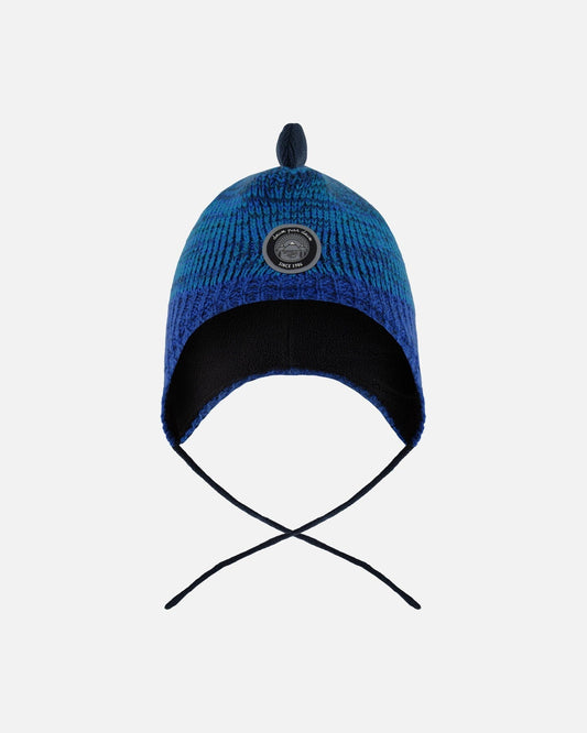 Lined Dino Peruvian Knit Winter Hat With Pompom Blue