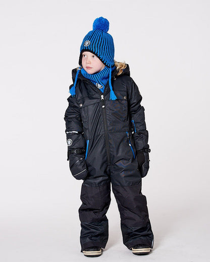 Winter Peruvian Knit Hat With Pompom And Lining Black And Blue