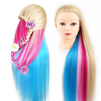 Tête de mannequin à cheveux longs synthétiques avec support de trépied de perruque réglable Modèle avec tête de mannequin Formation de coiffeur coiffant