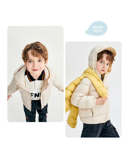 Doudoune Légère Enfant en Duvet de Canard Blanc, Nouveau Style Hiver, Manteau Court à Capuche pour Garçons et Filles, Vêtement d'extérieur pour Tout-petits