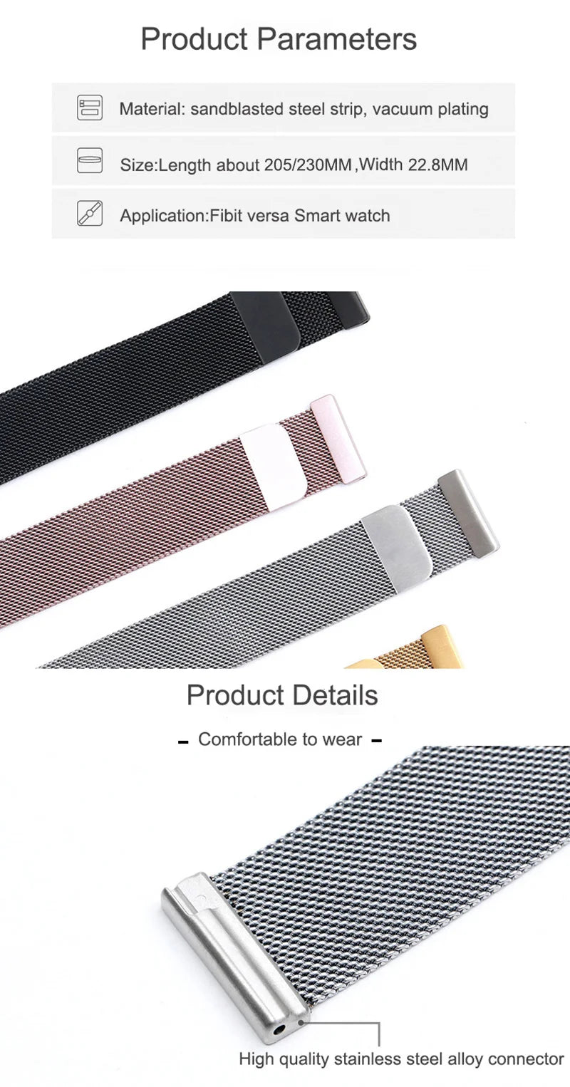 Bracelet en métal pour Fitbit Versa 2 3 4 Lite Sense Band Wrist Milanese Sense 2 Bracelet de rechange à boucle magnétique Fitbit Watchband