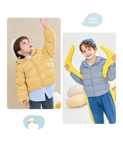 Children's Lightweight Winter Down Jacket New Style Hooded White Duck Down Short Coat for Toddler Boys and Girls