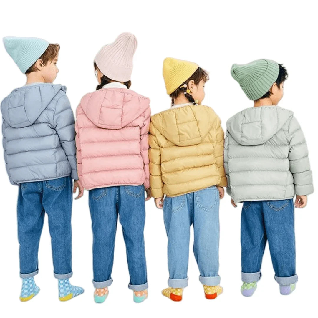Children's Lightweight Winter Down Jacket New Style Hooded White Duck Down Short Coat for Toddler Boys and Girls