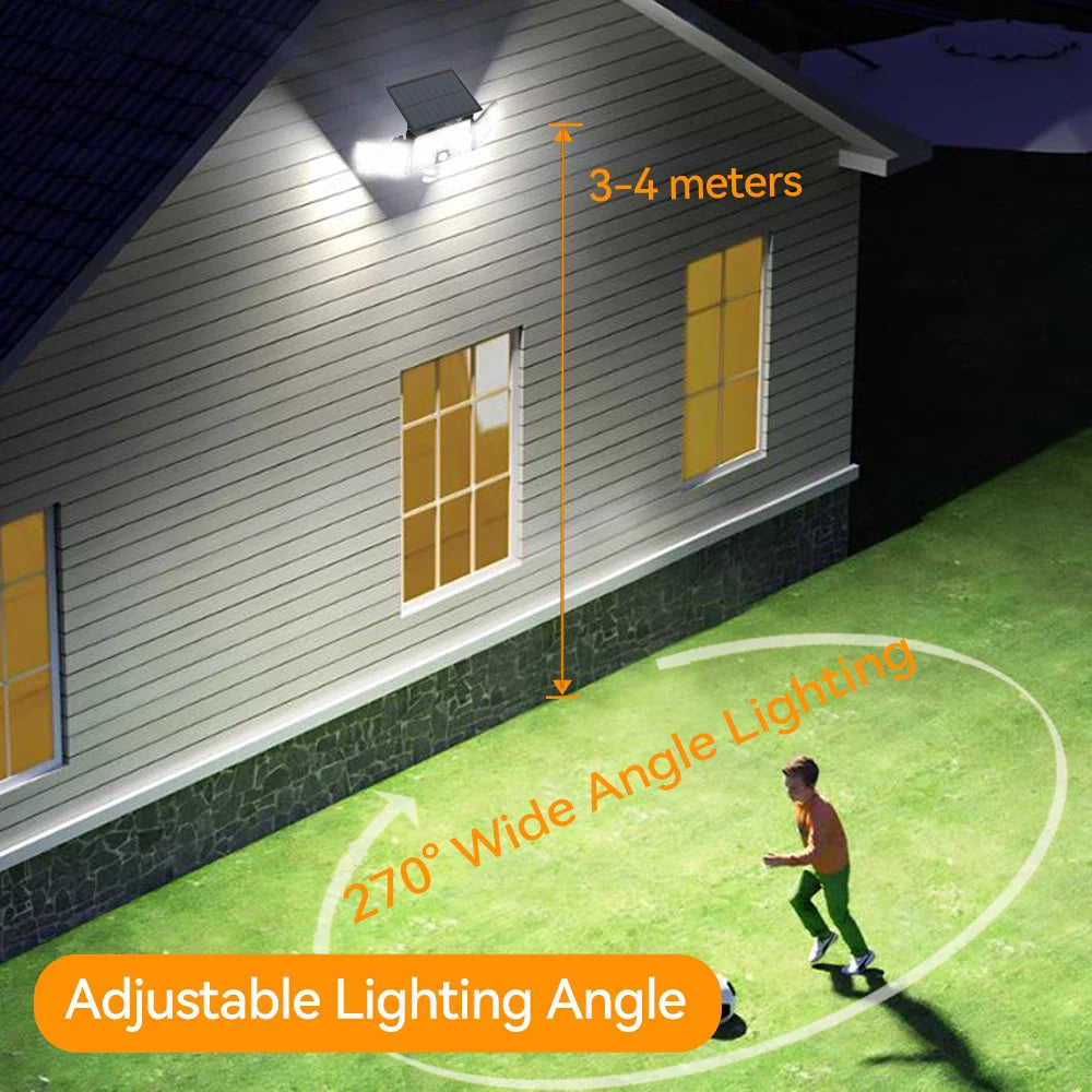 192 LED PIR Motion Sensor 3 Head Solar Outdoor Security Wall Light 270 Degree Wide Angle for Garden Garage Warehouse Pool-IP65