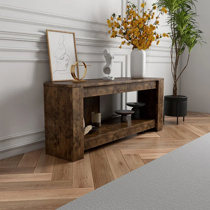 Table TV et Table basse relevable avec rangement, Table centrale relevable en bois rustique pour salon