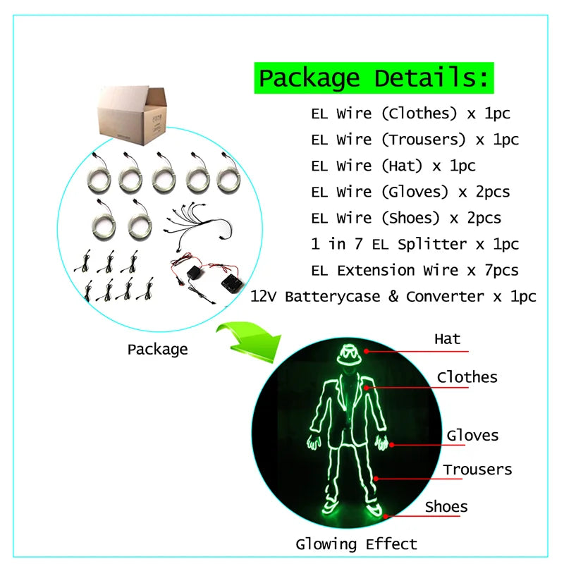 EL Suits Nouveauté Mode Vêtements LED/EL Costumes Lumineux Accessoires de Danse Lumineux Vêtements Hommes pour Décoration DIY de Vacances Vente Chaude