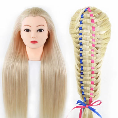 Tête de mannequin à cheveux longs synthétiques avec support de trépied de perruque réglable Modèle avec tête de mannequin Formation de coiffeur coiffant