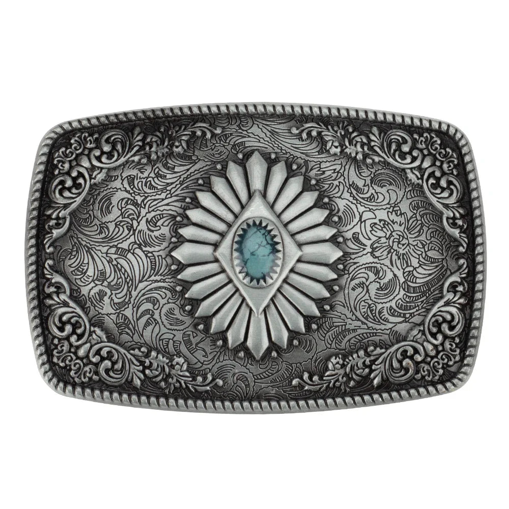 Bronze Sapphire Blue Belt Buckle Exquisite Decorative Pattern for Ｍen Cowboy Big