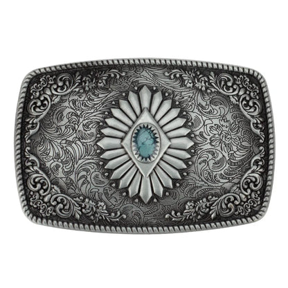 Bronze Sapphire Blue Belt Buckle Exquisite Decorative Pattern for Ｍen Cowboy Big
