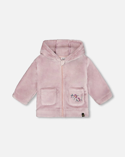 Hooded Zip Plush Jacket Neutral Purple