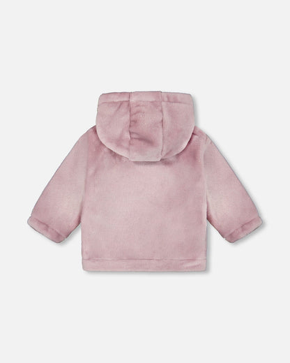 Hooded Zip Plush Jacket Neutral Purple