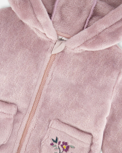 Hooded Zip Plush Jacket Neutral Purple