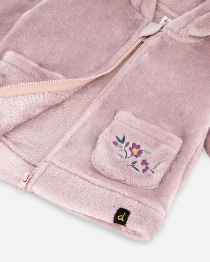 Hooded Zip Plush Jacket Neutral Purple