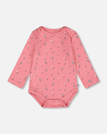 Organic Cotton Long Sleeve Romper Pink Floral
