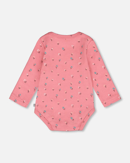 Organic Cotton Long Sleeve Romper Pink Floral