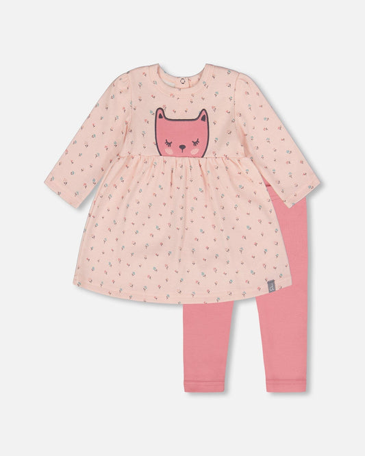 Organic Cotton Dress And Leggings Set Pink Mini Floral