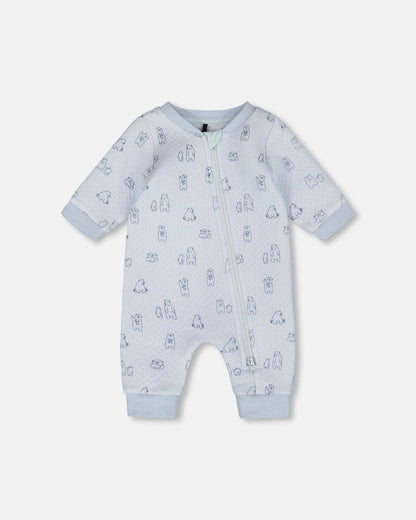 Organic Cotton One-Piece And Baby Romper Blue Bear Print