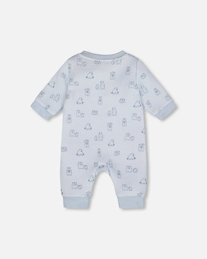 Organic Cotton One-Piece And Baby Romper Blue Bear Print