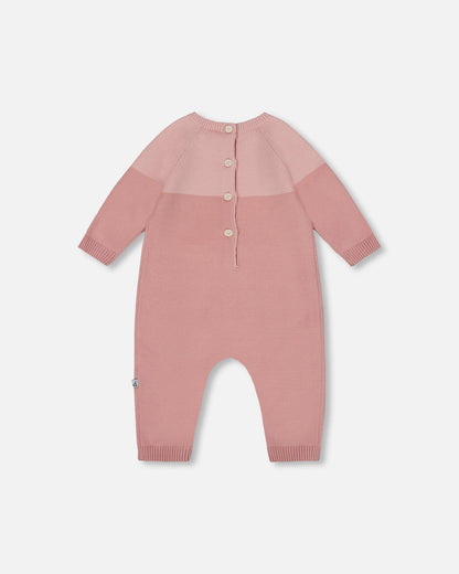 Knitted Bi-Color Cat Romper Old Pink