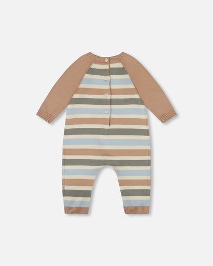 Knitted Romper Blue And Green Stripes