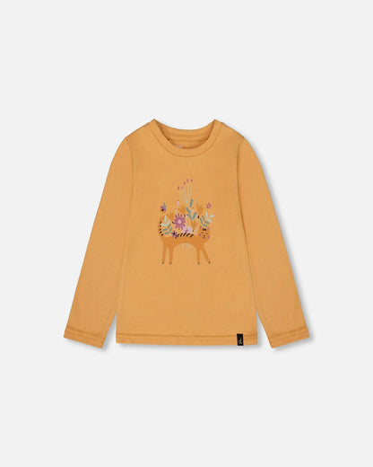 Organic Cotton T-Shirt Golden Yellow With Cat