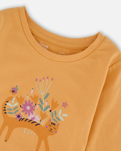 Organic Cotton T-Shirt Golden Yellow With Cat