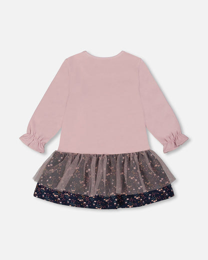 Bi-Material Dress Dusty Pink
