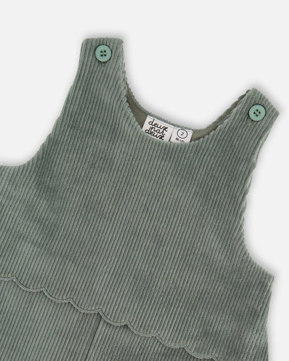 Stretch Velour Faux-Layered Overalls Jade Green