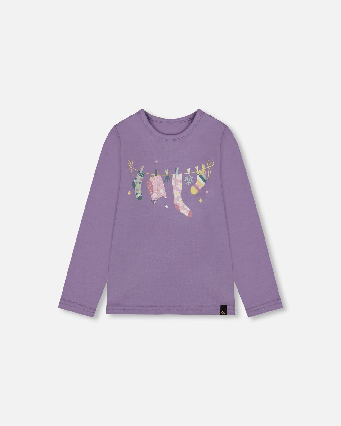 Organic Cotton Jersey Top Purple Gray With Owl