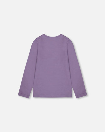 Organic Cotton Jersey Top Purple Gray With Owl