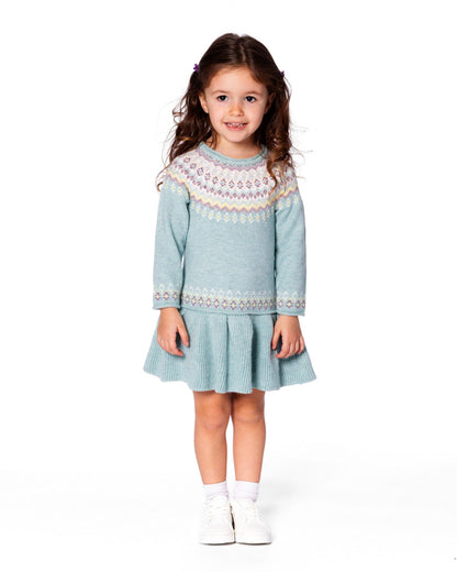 Jacquard Sweater Dress With Ribbed Skirt Jade Green
