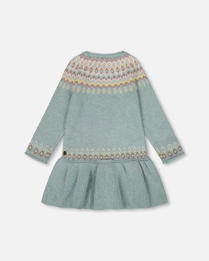 Jacquard Sweater Dress With Ribbed Skirt Jade Green