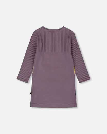 Jacquard Sweater Dress With Polka Dot Pattern Purple Gray