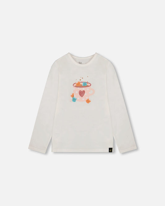 Organic Cotton Long Sleeve T-Shirt Off-White With Hot Chocolate