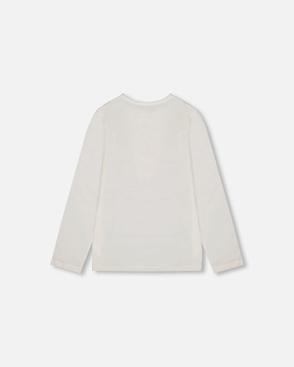 Organic Cotton Long Sleeve T-Shirt Off-White With Hot Chocolate