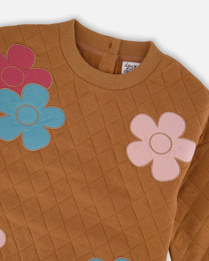 Quilted Tunic Mocha With Flowers