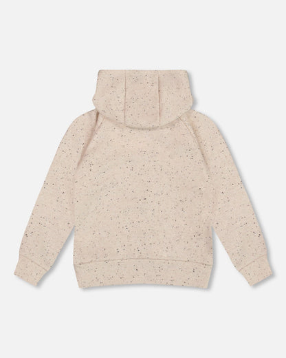 Glittering Beige French Terry Hoodie With Heart Applique