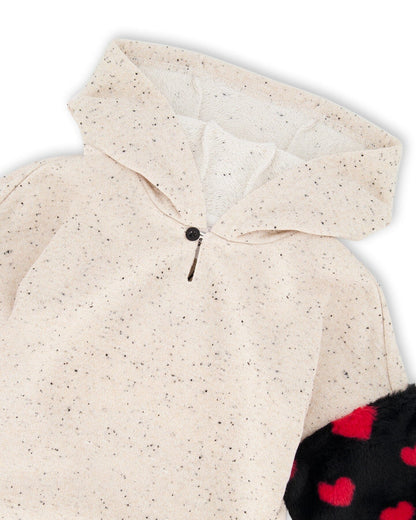 Hooded Glittering French Terry Dress Beige With Heart Bag