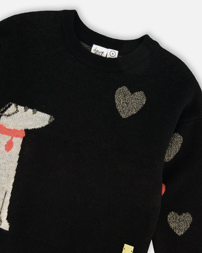 Knit Sweater Black With Dalmatian And Hearts